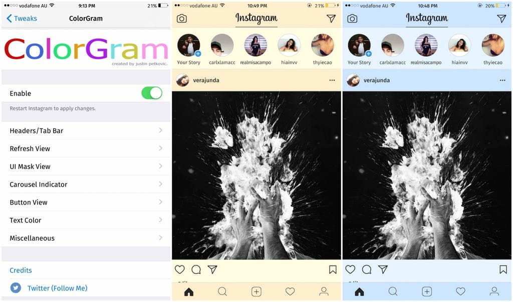 Cambiar el color de la interfaz de Instagram con ColorGram
