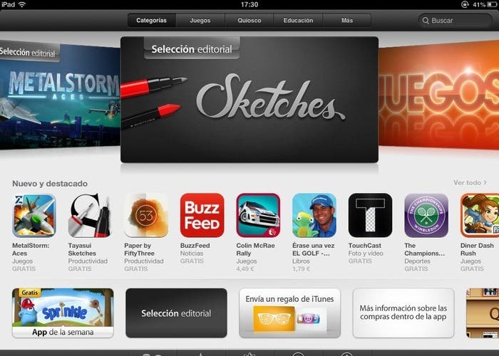 Pantalla principal de la App Store del iPad