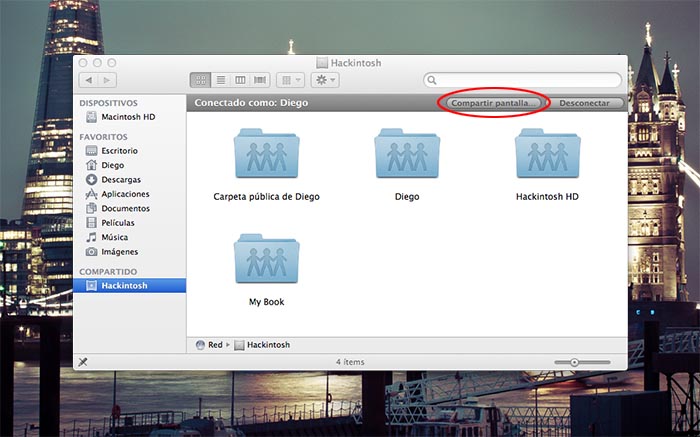 Ventana del Finder para Compartir pantalla