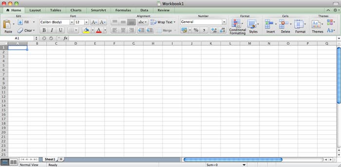Interfaz de Excel en Mac