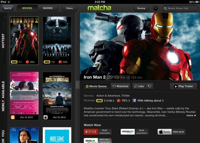Aplicación de Matcha.tv en el iPad