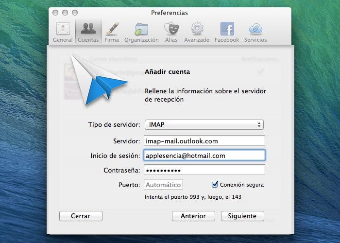 Configurando Outlook bajo iMAP