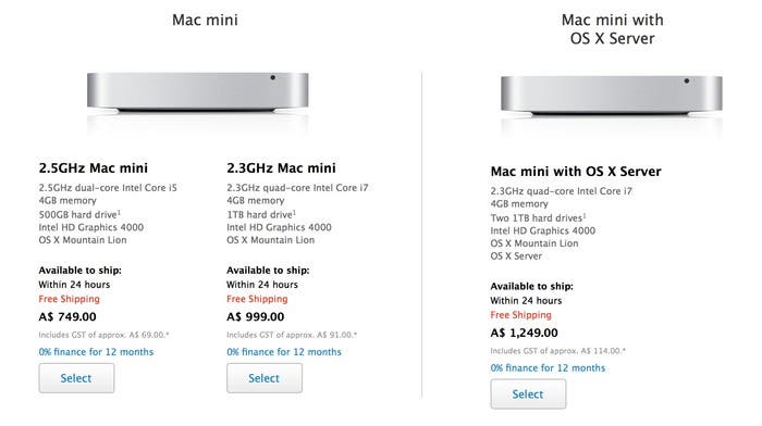 Precios actuales de la Mac mini en Australia