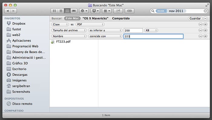Búsqueda avanzada de ficheros en OS X con Spotlight