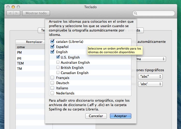 Añadir catalán como diccionario en OS X Mavericks